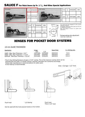 SALICE #CFA5A99 CONCEALED HINGE, 40mm DIAMETER, OVERLAY,FREE-SWINGING           