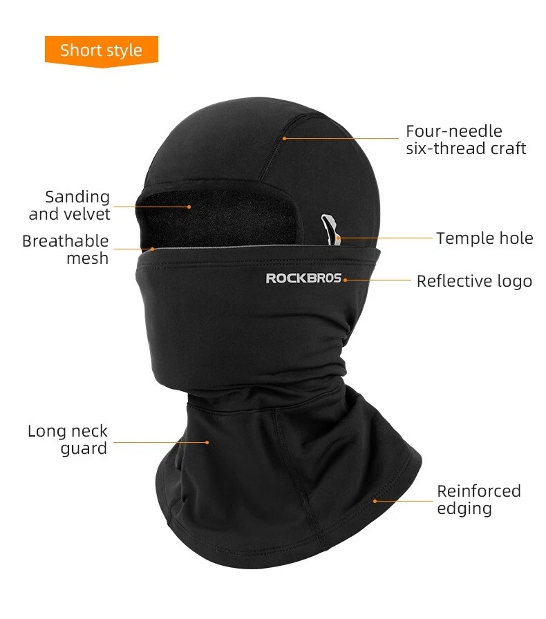 Rockbros Fleece Riding Warmth Hood Windproof and velvet Balaclava (Short Type)