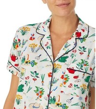 NWT Kate Spade NY Pajama Top Cropped M White Garden Print Floral Shirt Sleepwear
