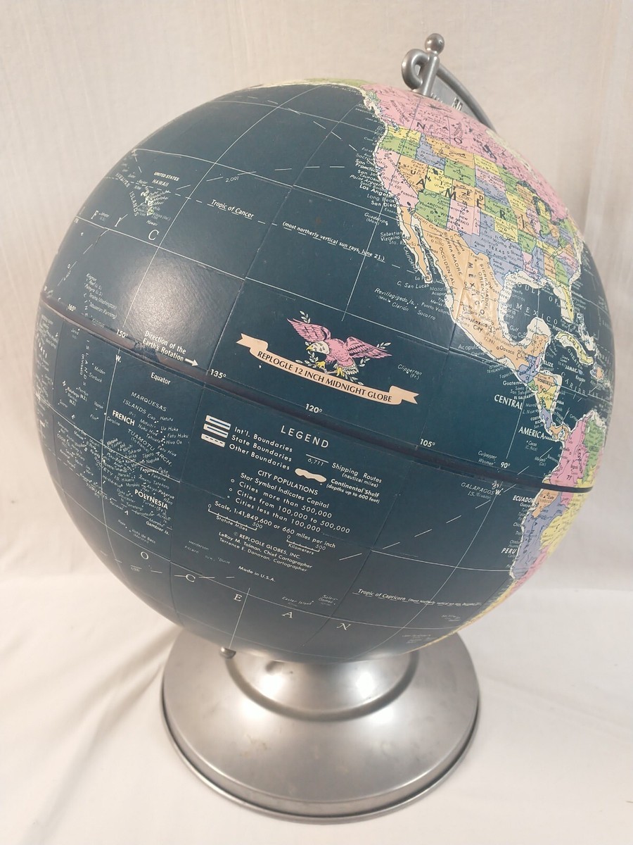 Vintage Replogle 12” Midnight Globe Raised RUSSIA Made in