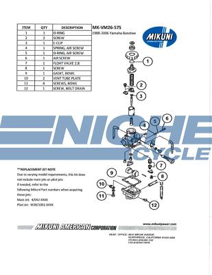 Deux Kits De Reconstruction De Carburateurs De Qualité OEM 1987–2006 Yamaha YFZ 350 Banshee Pour Les Deux Carburateurs