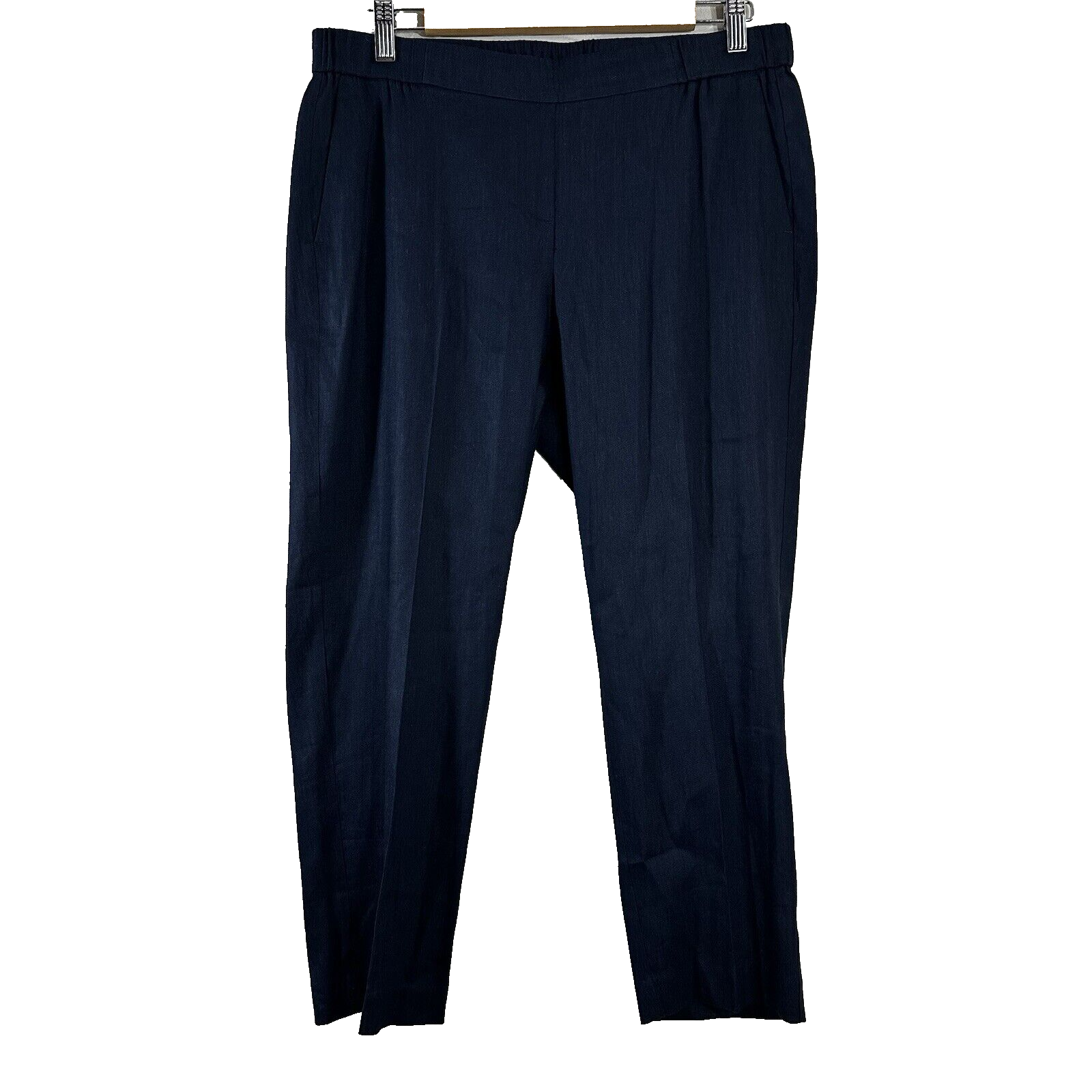 J Jill Navy Blue Linen Stretch Crop Pull-On Pants Size PM  