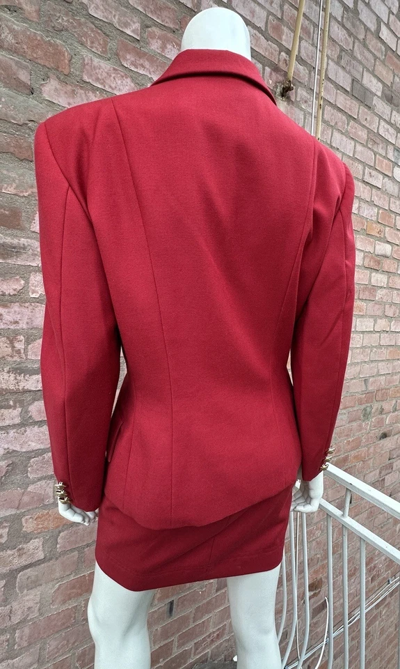 Moschino винтажный блейзер юбка костюм соответствующий комплект красный шерсти золото кнопки это 44 S M - Изображение 3 из 4