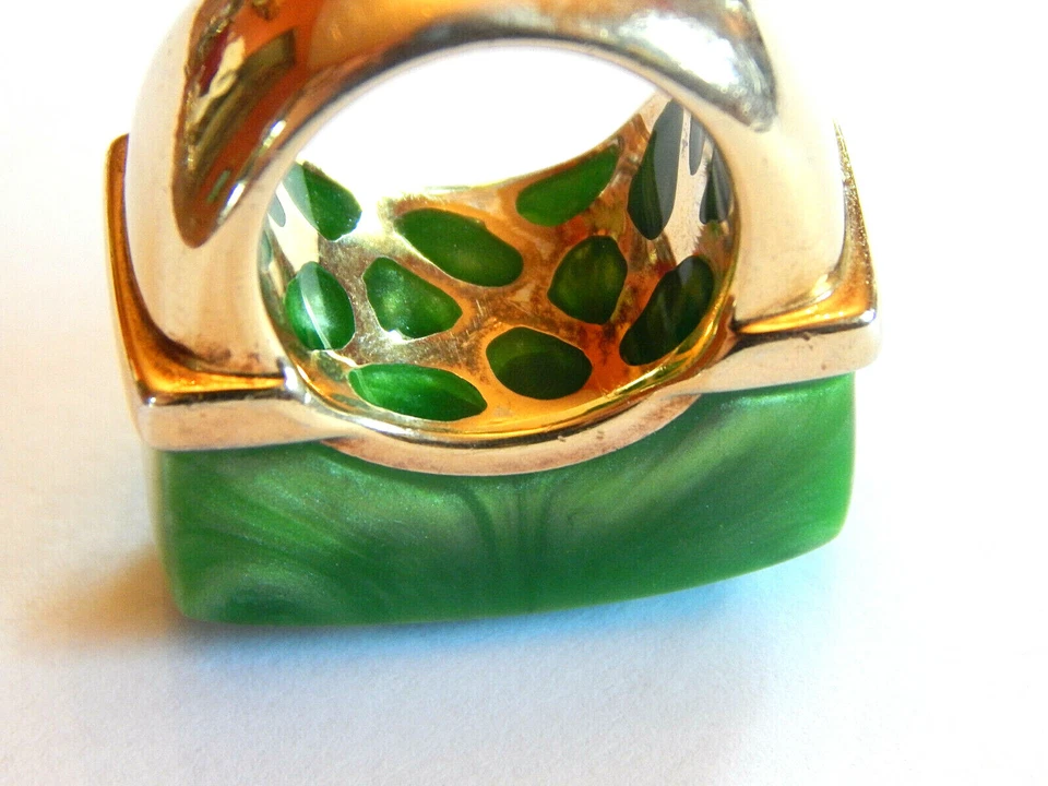 ANILLO MIRIAM TALLA 6 PLATA ESTERLINA CHAPADO EN ORO CIRCONITA CÚBICA VIDRIO VERDE #D18-10  Foto 4 de 4