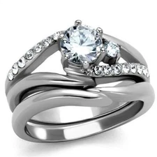 TK2118 - High polished (no plating) Stainless Steel Ring with AAA Grade CZ  in