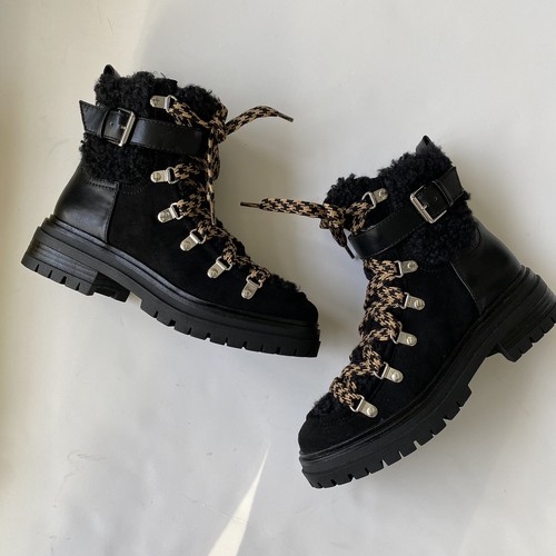 New Circus by Sam Edelman Women's Gretchen Shearling Hiker Boot 6M Black Lace Up - Picture 5 of 13