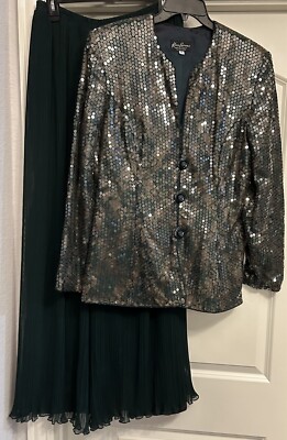 Karen Lawrence for Matthew 2 Piece Pant Set Sequin Jacket Elegant EUC