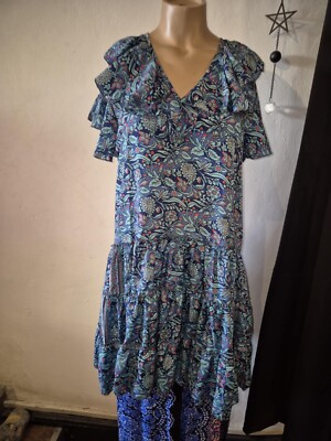 Floral pattern summer dress in blue by Funky Threads. one size. final reduction