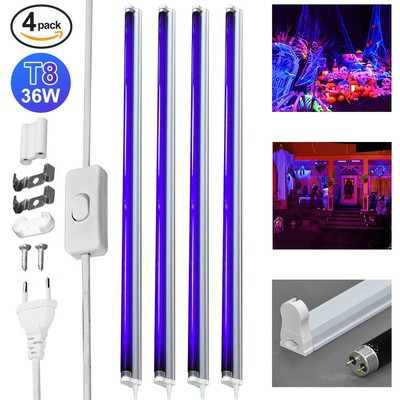 4X 120cm 36W UV Komplettset Schwarzlicht Röhre Schwarzlichtlampe Schwarzlichtset