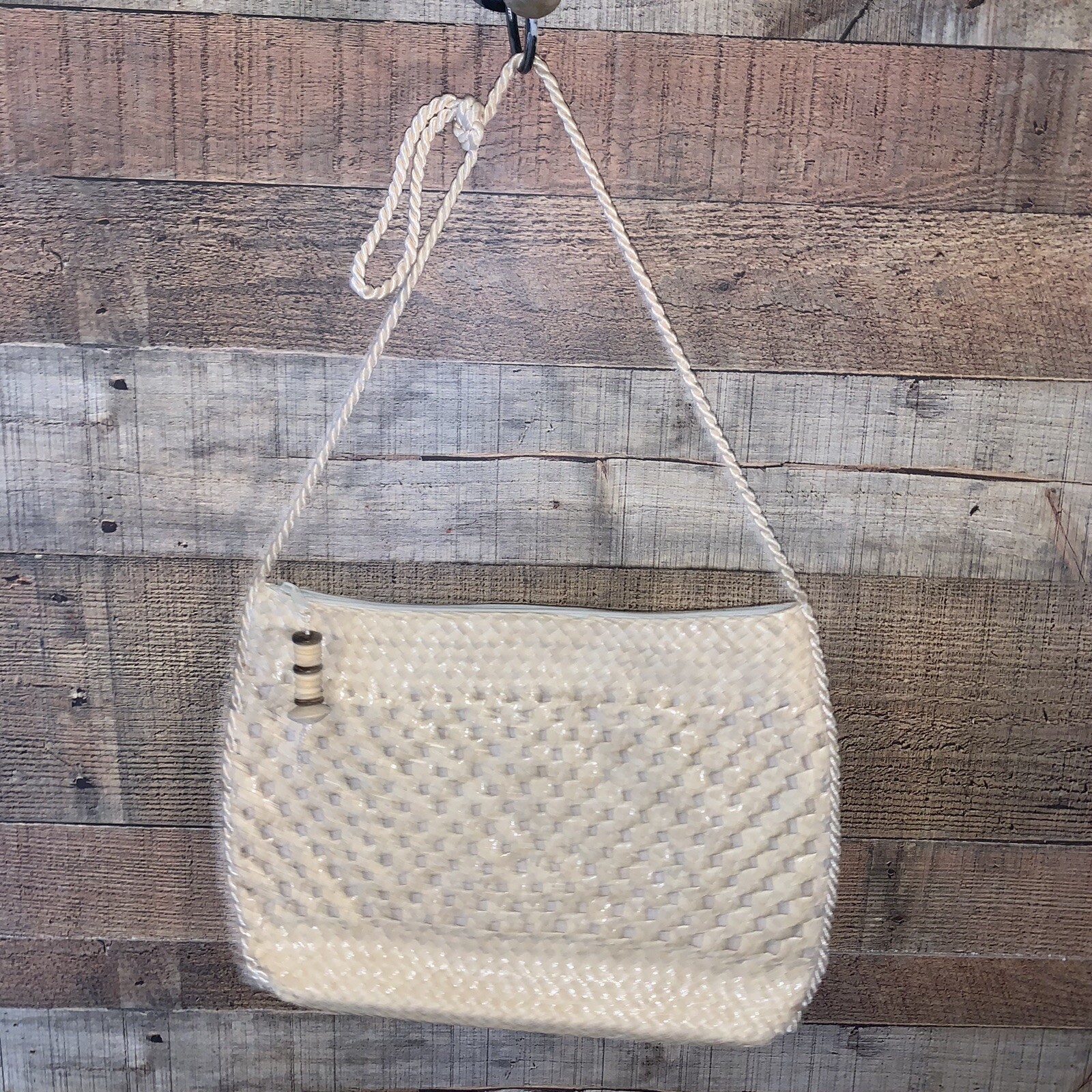 Vintage Beige Straw Wicker Tote Handles Purse Made In… - Gem