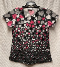 UA Scrubs Hearts Pattern Size Medium Multicolored Scrub Top