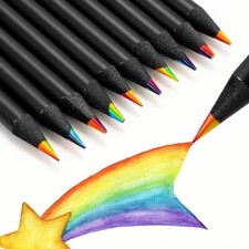 30 Pieces Rainbow Colored Pencils for Kids 7 Color in 1 Black Wooden Rainbow ...
