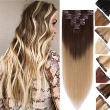 AAAA Human Hair Extensions 8pcs 18Clips Set Clip In Real Remy Full Head Ombre F