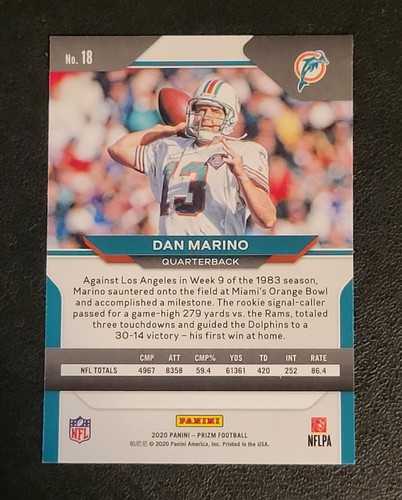 2020 Panini Prizm Football Base #18 Dan Marino Miami Dolphins Pitt Panthers HOF - Bild 2 von 2