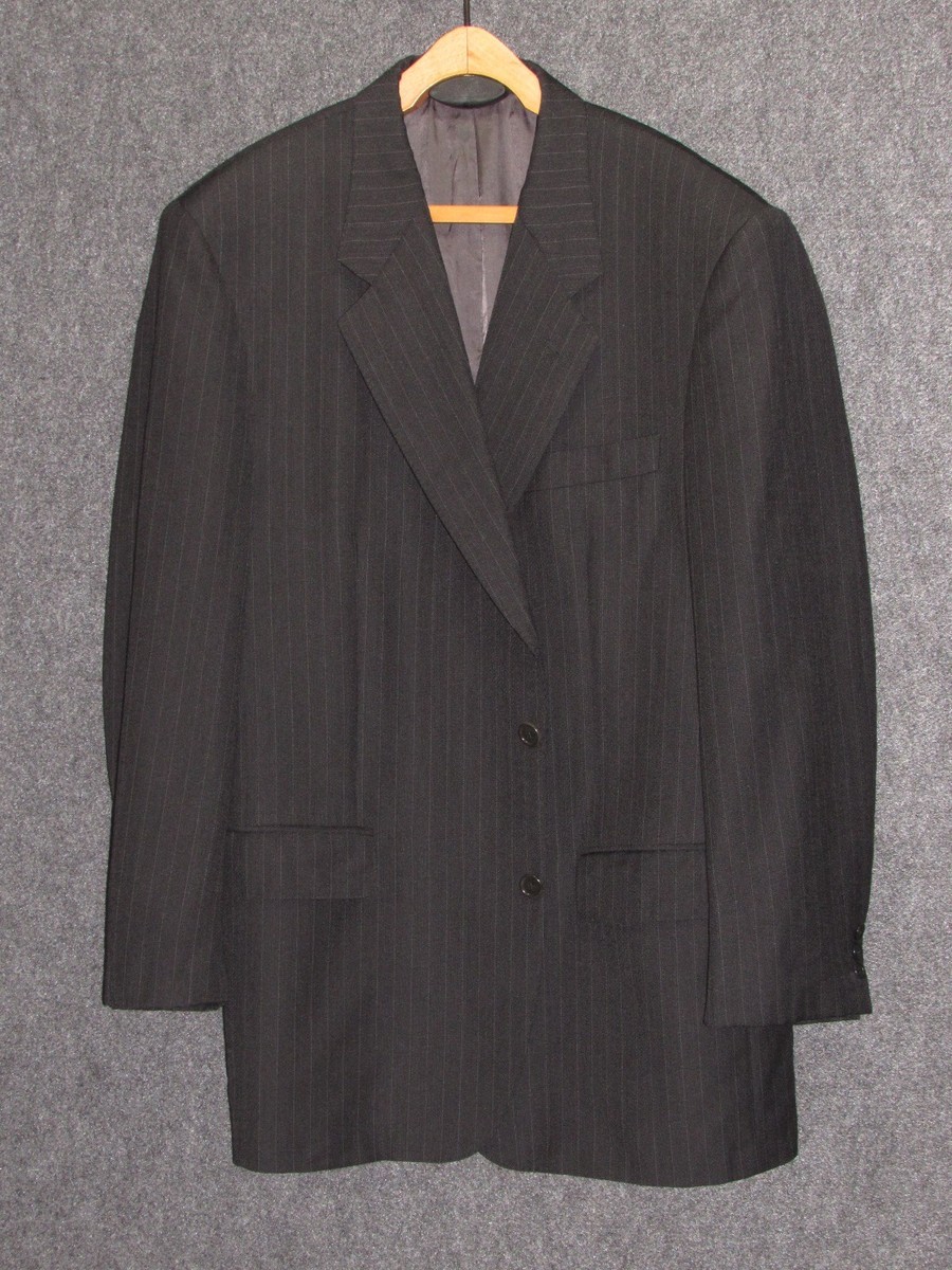 ERMENEGILDO ZEGNA Black 100% Wool Striped Port Coast Jacket SZ 56