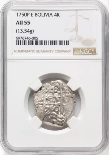 Bolivia - 1750 PE Philip V  Cob 4 Reales - NGC AU55 - RARE - ONLY 2 FINER @ NGC!