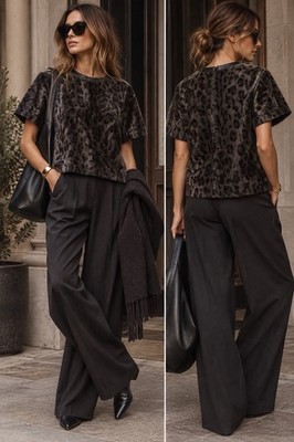Sportmax Code Max MaraLeopard Print Velvet Top UK 8 Brown Black Boxy Autumn