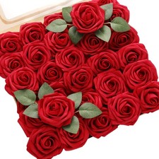 60pcs Artificial Roses Flowers with stem and 10pcs Green Leaves Real Looking