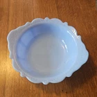 Vintage McKee Delphite Blue Milk Glass Serving Bowl Scroll/Arch Depression 1940s