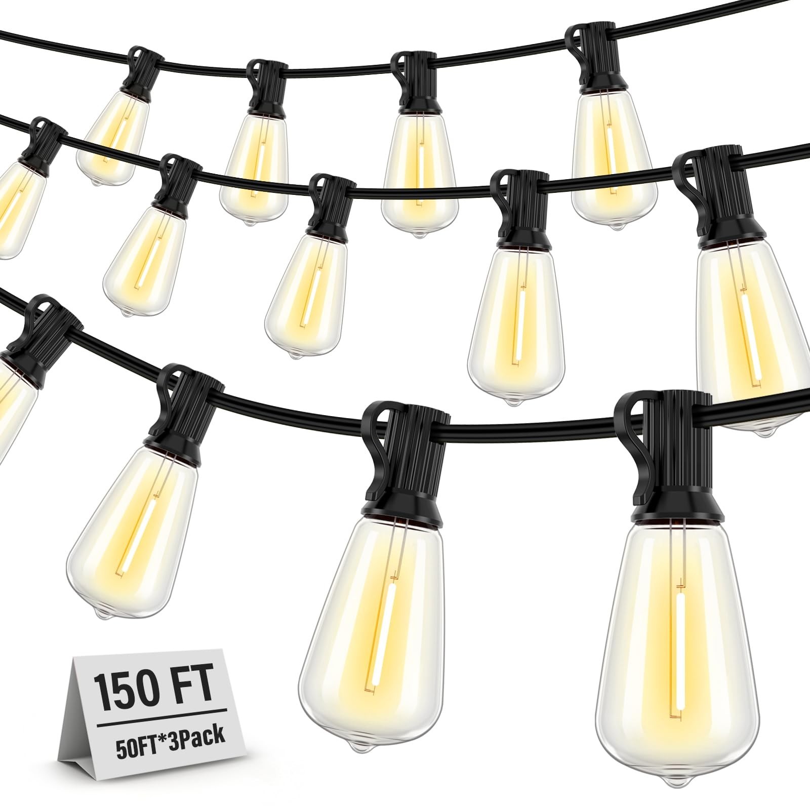 String Lights for Outside, 150FT (50FT 3 Pack) Patio Lights Outdoor Waterproo...