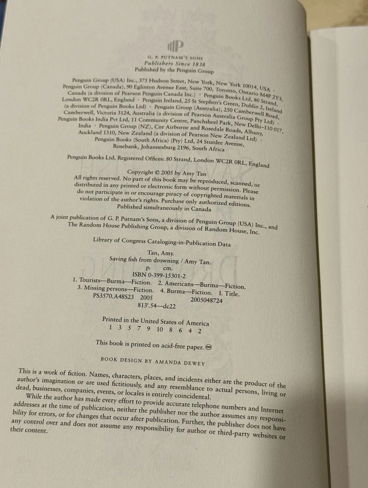 Saving Fish from Drowning Amy Tan 1st Edition 1st Printing Hardcover 2005 Foto 3 de 3