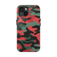 Camouflage Red, Black & Green Phone Tough Case, Gift For Hunter Fans