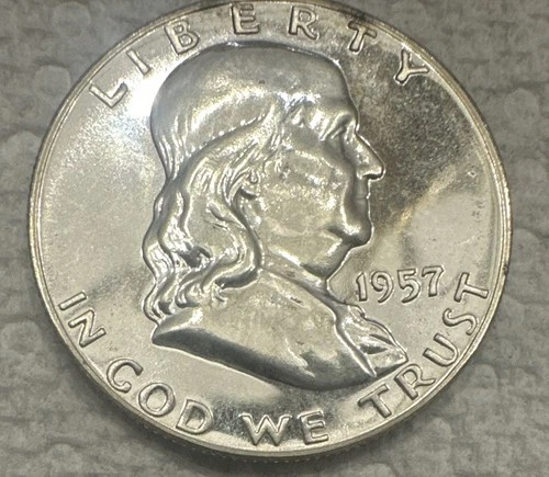 1957 Franklin Silver Half Dollar BU Gem Prooflike Mirror Fields Flashy Luster