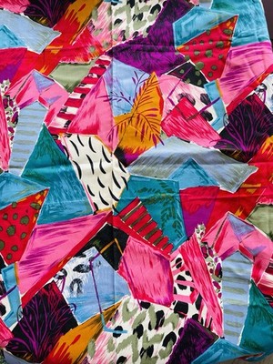 Vintage 80 s/90 s Maximalist Bold Patchwork Soft Rayon Fabric  4 Yards X 42  W