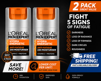 2pcs L'OREAL MEN EXPERT HYDRA ENERGETIC 24h Anti Fatique Moisturizer 50ml