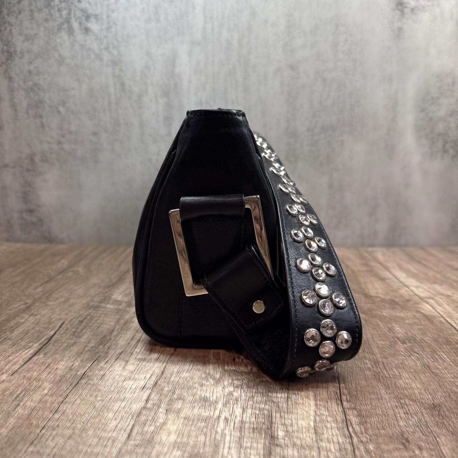 BB Simon Western Cross Black Leather Shoulder Bag Swarovski Crystal Studded image 2