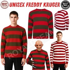 UNISEX RED GREEN FANCY DRESS PARTY FREDDY KRUGER STRIPED JUMPER HALLOWEEN Size