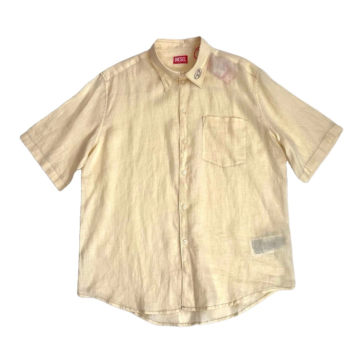 Diesel Men’s Linen Shirt SS Cream Size Medium Button Emblem Casual RRP £180 BNWT
