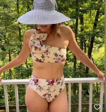 NWT Antonio Melani Style Bungalow 2 Pc HW Bikini Swimsuit XS Mira Flores Floral