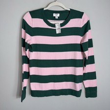 J Crew 100 Cotton Teddie Sweater-Long Sleeve-Pink Green Stripes-XS-NWT