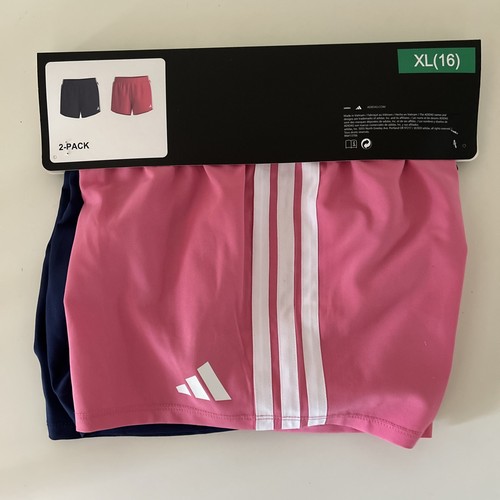 Adidas Youth Girls 2-Pack Short Pink Blue XL (16) - Picture 2 of 3