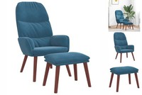 Sessel Relaxsessel Mit Hocker Blau Samt