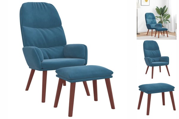 Sessel Relaxsessel Mit Hocker Blau Samt-image