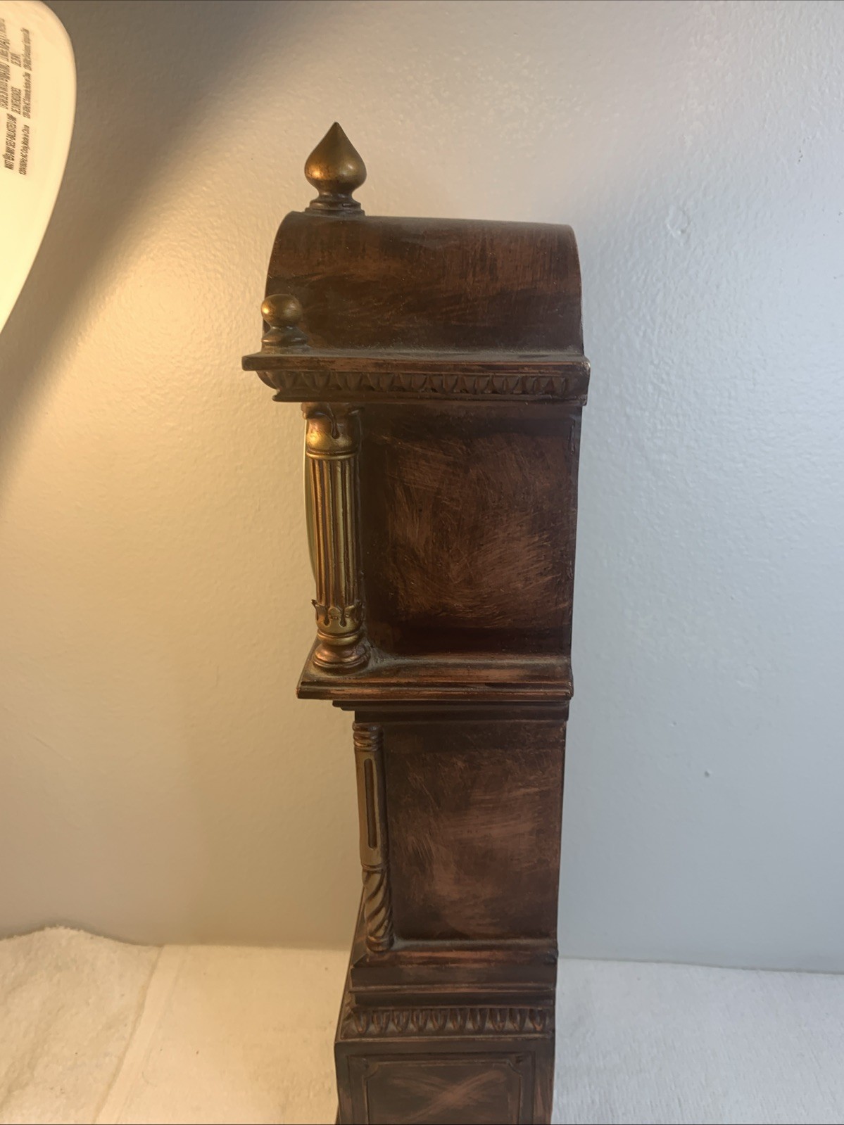 Quartz Cherry Wood Gold & Brown 1980s Grandfather Mantle or Table Clock 17.5”