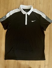 NIKE DRI FIT Polo Golf Shirt White Black Mens Size XL XLarge Performance Stretch
