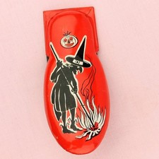 Vintage Lg 4.5" KIRCHHOF Halloween Tin Litho Noisemaker Clicker Witch JOL VGC