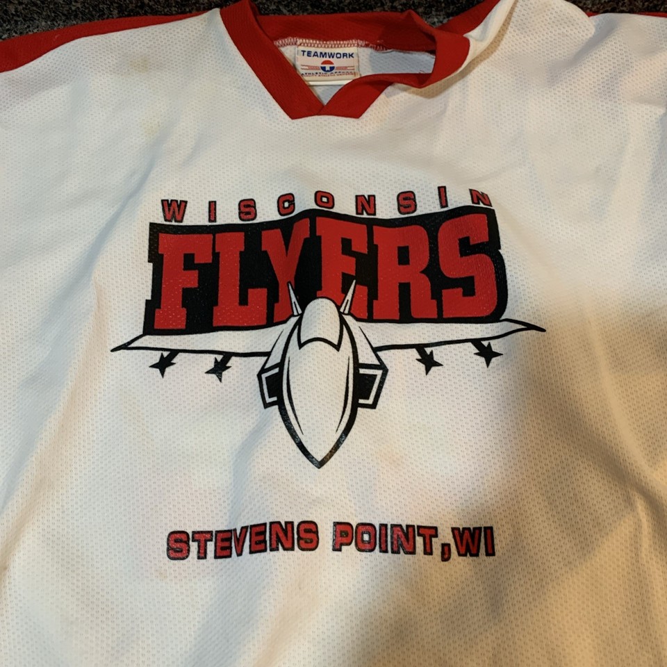 WISCONSIN Flyers Hockey Jersey White XL Hockey USA Made Steven’s Point ...