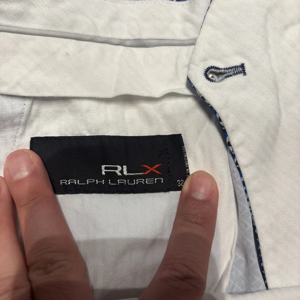 Pantalones Cortos RLX Ralph Lauren Para Hombre 32 Blanco Azul Estampado Golf Rendimiento Verano Foto 3 de 4