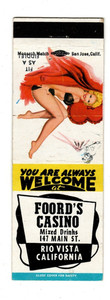 FOORD'S CASINO matchbook matchcover - RIO VISTA, CALIFORNIA - GIRLIE
