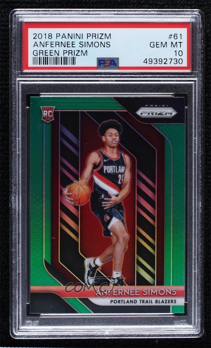 2018-19 Panini Prizm Green Prizm Anfernee Simons #61 PSA 10 GEM MT e1n