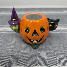 Christopher Radko Halloween Figure Witch Cat teacup vase toothpick Holder Vtg