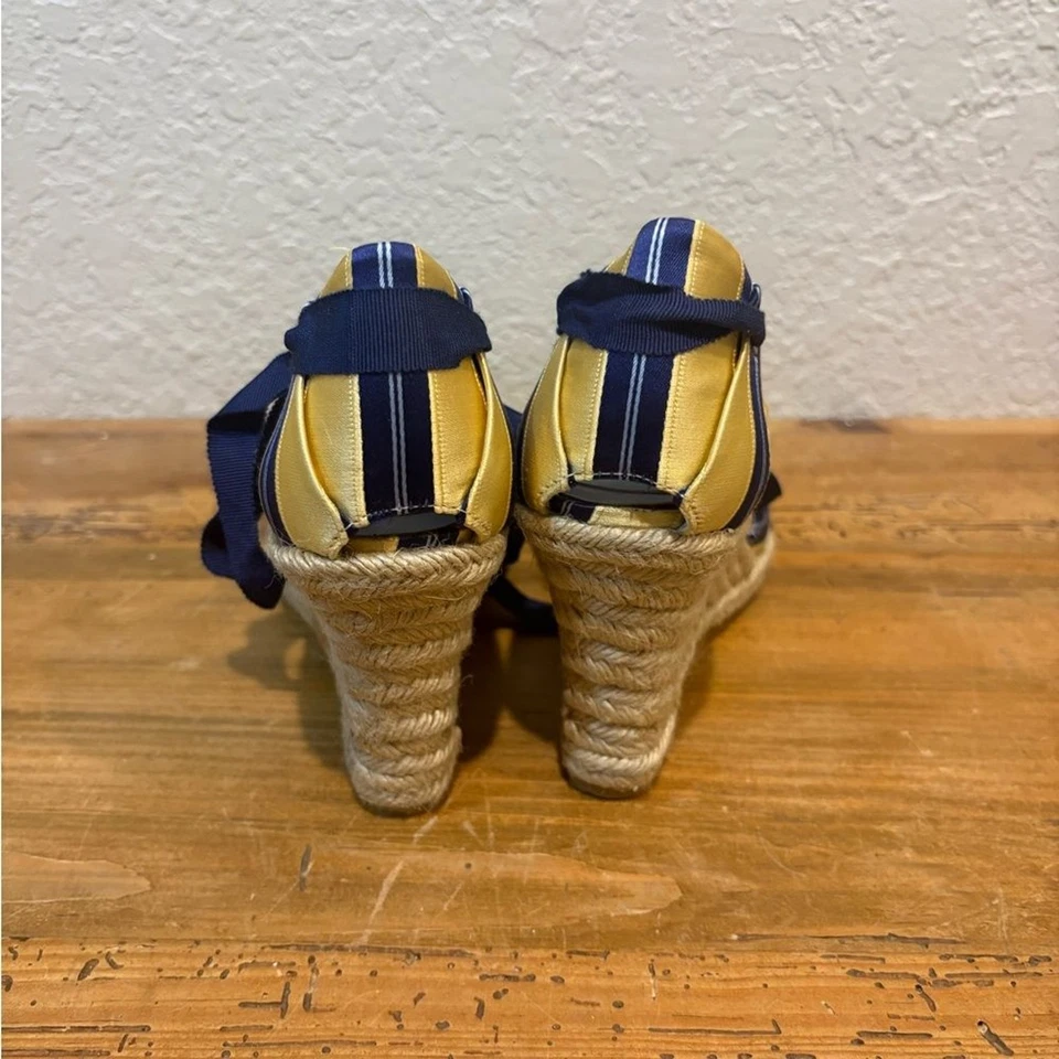 De colección Y2K RARO Satén Rayas Amarillo Con Cordones Nine West Alpargatas Coqueta Foto 2 de 4