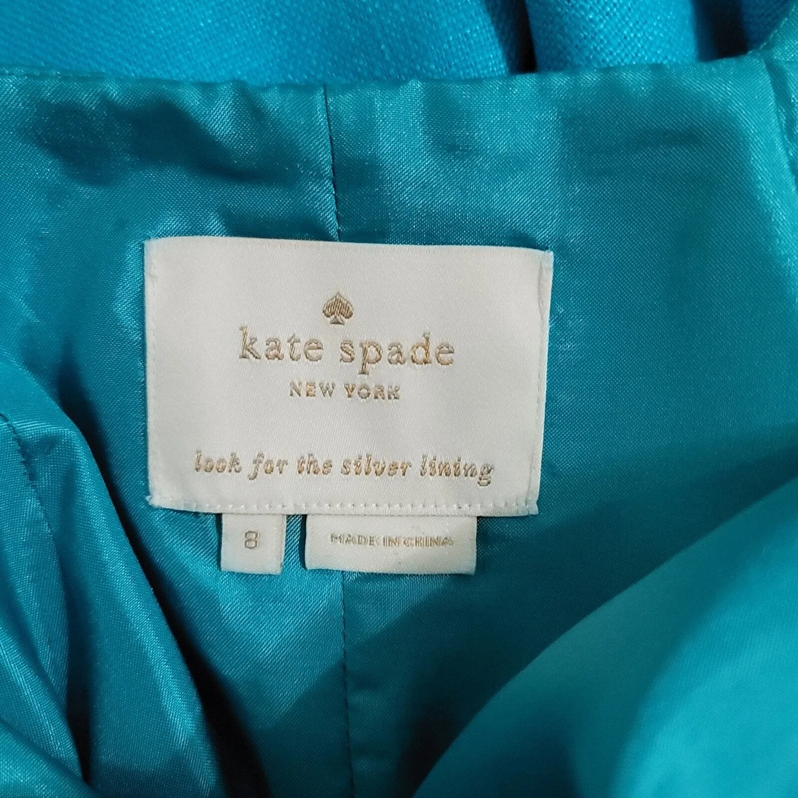 Abito Kate Spade misto lino 8 maniche turchese tasche A Line classico