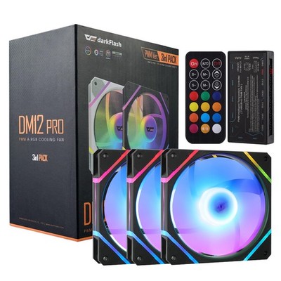 3-Pack 120mm PC Case Fans with Controller Hub & Remote PWM ARGB Sync black