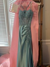 Faviana Blue Beaded Long Formal Gown Strappy Sleeveless Size 0 MPN 11414