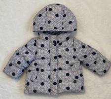 Baby Gap Primaloft Hooded Full Zip Puffer Jacket - Gray Black Polka Dot - 12-18M